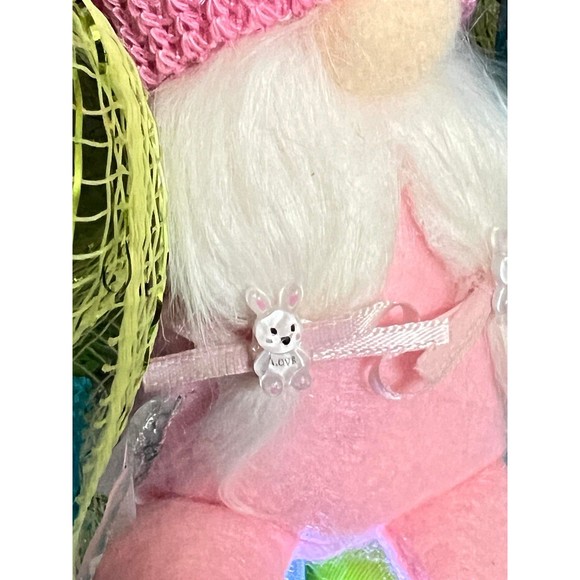 Handmade Easter Girl Bunny Gnome Prelit Ribbon Wreath 22 in LED W8 - Picture 6 of 10